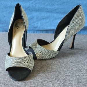 Vince Camuto Black and Silver Rhinestone Heels